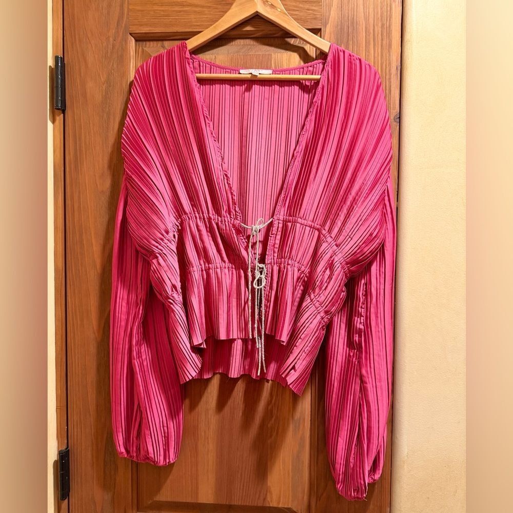Wayf pink Pleated Drawstring Blouse